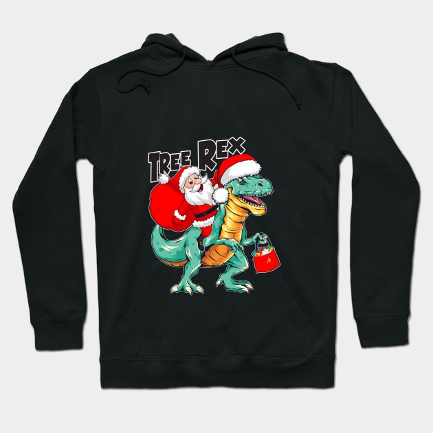 Santa Riding Dinosaur T-rex Hoodie by GemenStudio